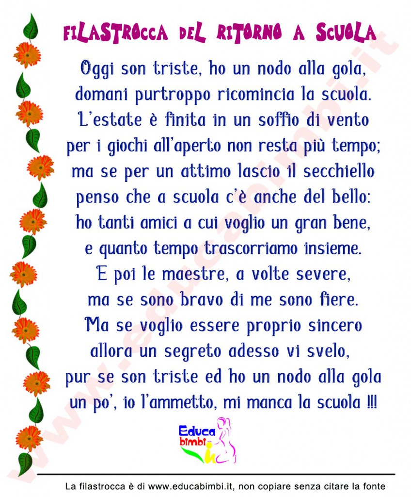 Filastrocca del ritorno a scuola